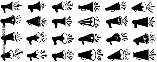 set vector megaphone icon. loudspeaker symbol shouting cheer horn design illustration