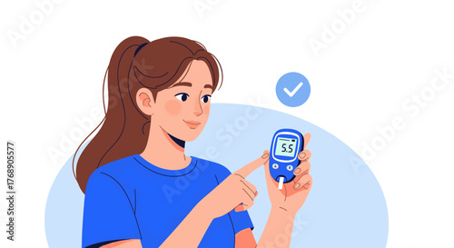 Young woman checking her blood glucose level with a glucometer