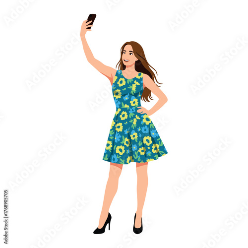 vector of a woman taking a selfie