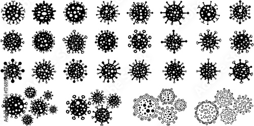 set vector black virus and bacteria silhouette icon. pandemic symbol design vector illustration