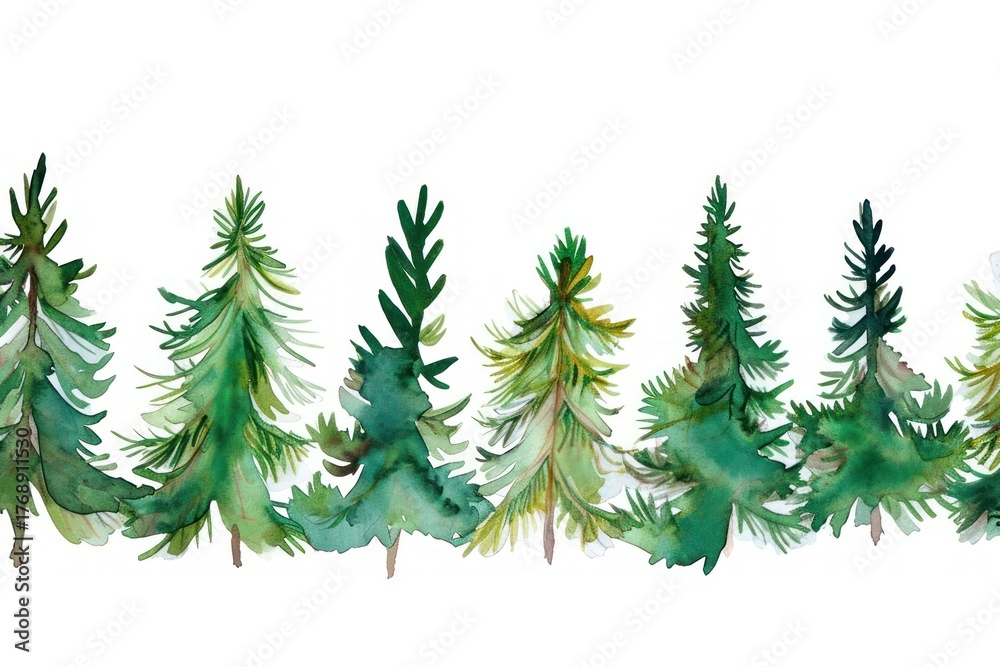 Obraz premium Pine tree watercolor border plant fir white background.