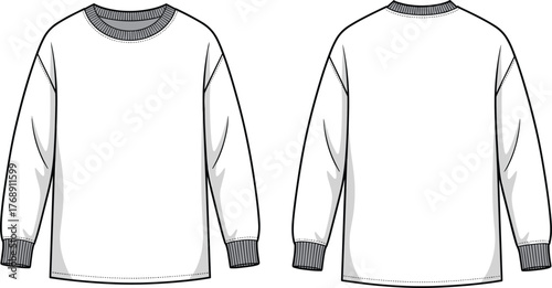 Basic Crewneck Sweatshirt Front and Back Top View Fashion CAD Template