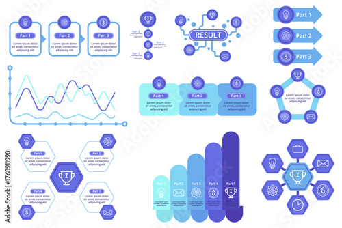 Infographic showcasing various design elements, including sections, charts, and icons, useful for creating informative presentations and reports