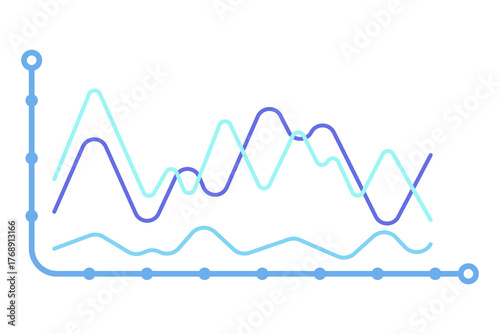 Infographic with various data trends over time using line graphs. Different colored lines representing distinct datasets and their fluctuations