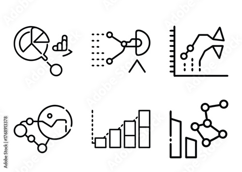 Infographic icons showcasing various types of business data, charts, and graph types