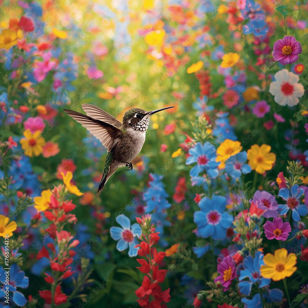 Naklejka premium Picturesque garden scene of colorful flowers glowing vibrantly within peaceful natural outdoor environment spring season floral botanical wallpaper background