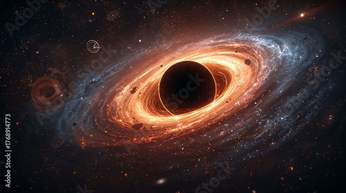 Fototapeta Naklejka Na Ścianę i Meble -  Majestic deep space vortex revealing immense gravitational power amidst luminous constellations and stellar formations astronomy picture of the day wallpaper background