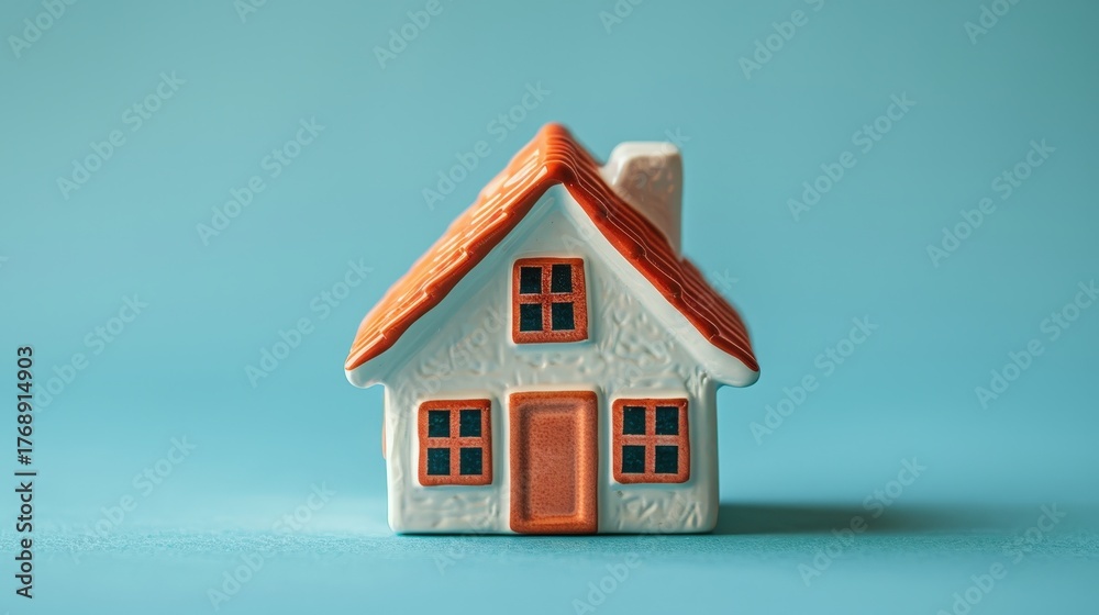 custom made wallpaper toronto digitalSmall ceramic house model against a pastel backdrop.