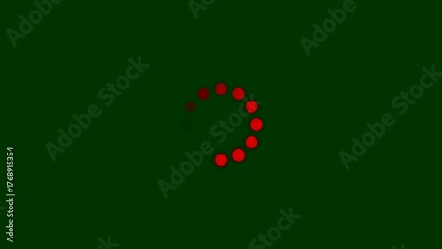 Red loading dots in a circle on dark green progress