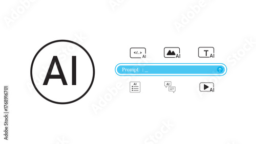Businessman interacting with AI prompt interface, symbolizing generative artificial intelligence, prompt engineering, content creation by AI, machine learning tools, and the digital automation future.
