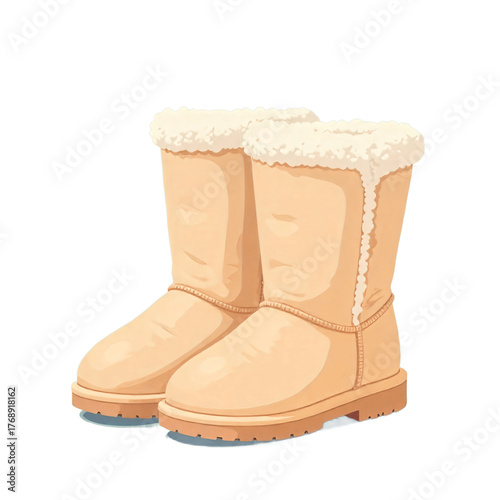 Beige Fur Lined Ugg Style Winter Boots