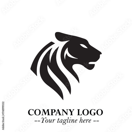 Powerful Head of Tiger Logo Symbol in Black on White Background with Bold Modern Minimalist Design