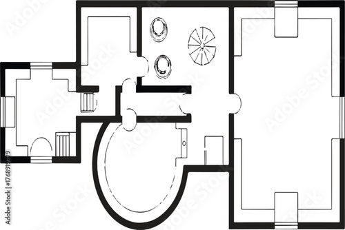 Architectural Floor Plan Detailed Black and White Blueprint of a Building's Interior Layout