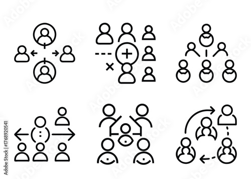 Various business organizational structures and team management strategies, vector format