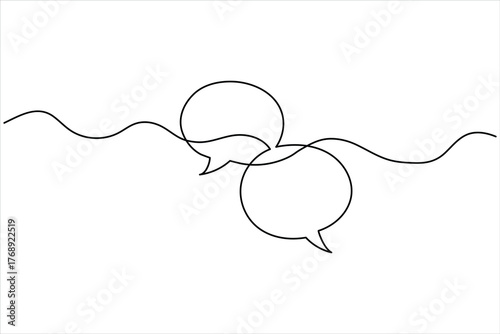 One continuous line drawing of two overlapping speech bubbles on a white background