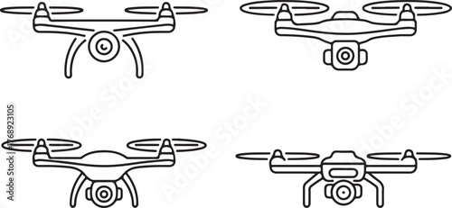 Modern Camera Drone Outline Vector Icon Set