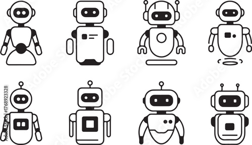 Modern Robot and Chatbot Outline Vector Icon Set