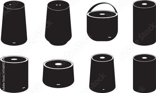 Modern Smart Speaker Voice Assistant Black Silhouette Vector Icon Set