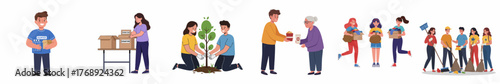 Detailed Flat Illustration of Volunteers in Charitable Activities and Community Service
