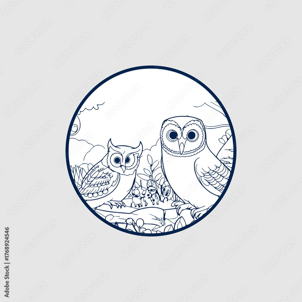 Fototapeta premium Wise Owl Perched on Branch Illustration