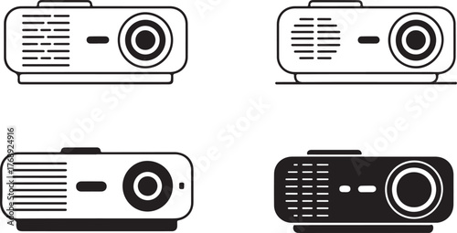 Portable Video Projector Outline and Silhouette Vector Icon Set