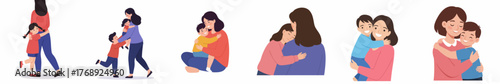 Modern Flat Illustration Mother with Child Moments and Affection Collection