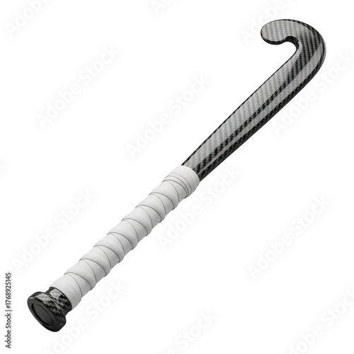 Field hockey stick with white grip on black ground isolated illustration on transparent background