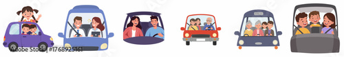 Cartoon Flat Design of People Traveling in Passenger Car Illustration Set