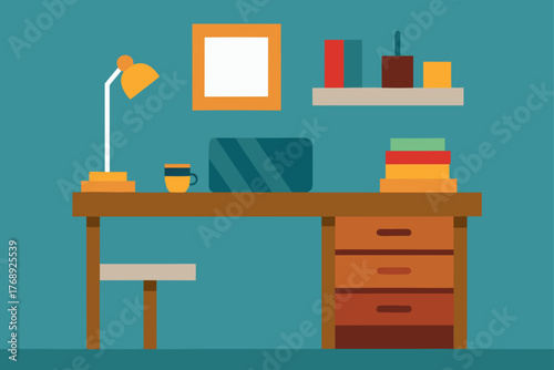 Cozy study desk wood surface background illustration