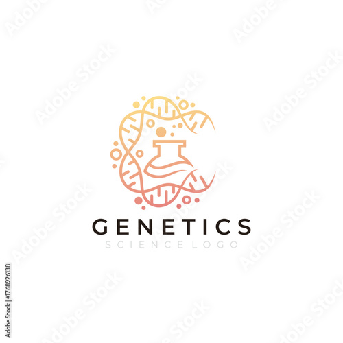 DNA logo, C letter logo with circular genetic logo, line style