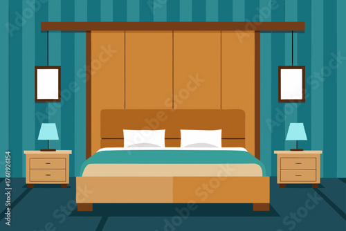 Modern Bedroom Oak Wall Panel Background Illustration