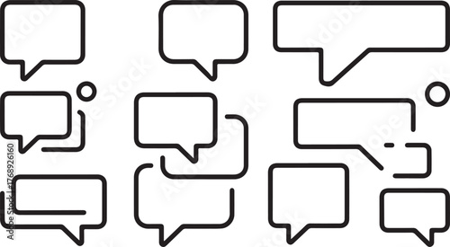 Set of Modern Square Speech Bubbles and Chat Boxes Outline Vector Icons