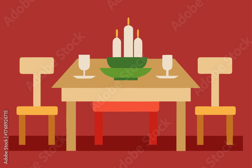 Rustic Dining Table Setup Wooden Surface Illustration