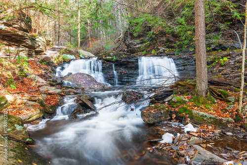 Cayuga Falls in autumn. Ricketts Glen State Park. Pennsylvania