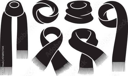 Winter Scarf and Muffler Black Silhouette Style Vector Set