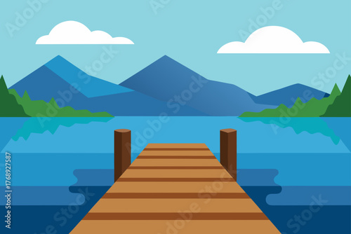 Wooden Dock By Lake Background Illustration