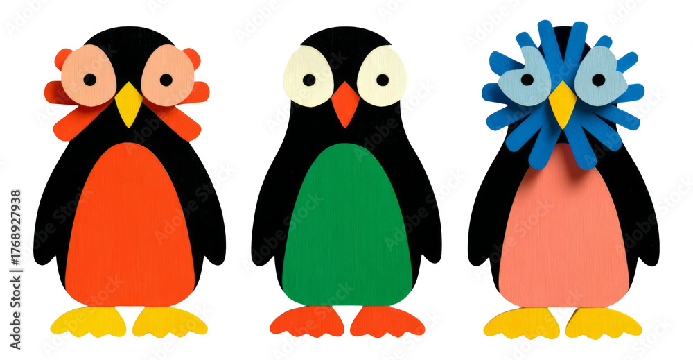 Obraz premium Colorful and Fun Cartoon Style Penguins with Unique Designs on Transparent Background