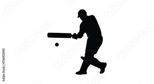 Dynamic silhouette of a cricket batsman in action hitting a ball during a game