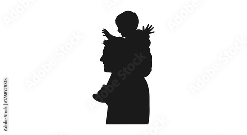 A father carrying his child on his shoulders in a loving embrace silhouette