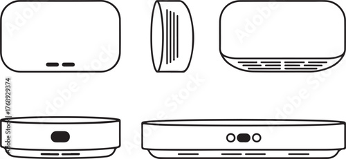 Compact Smart Speaker and Streaming Media Device Outline Vector Set