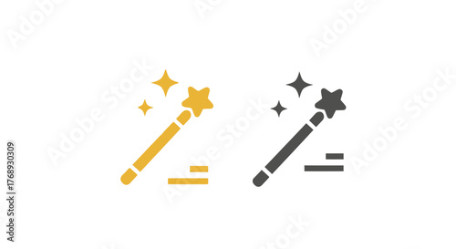 Two magical wands with sparkling stars one yellow and one dark