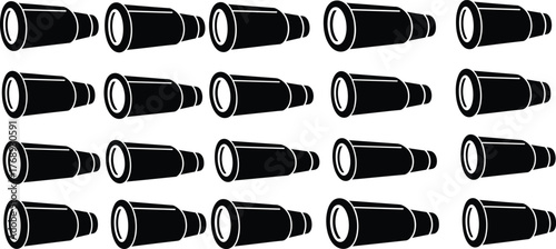 Telescope icon grid, visual puzzle, odd one out, attention game, black silhouette, minimal design, flat vector illustration