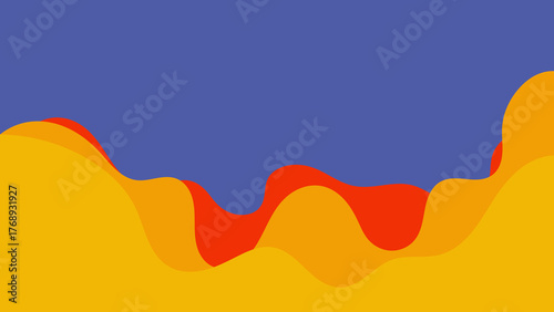Abstract minimal background with layered blue, red, and yellow waves in fluid style. Perfect for poster, web banner, wallpaper, or modern graphic design use.