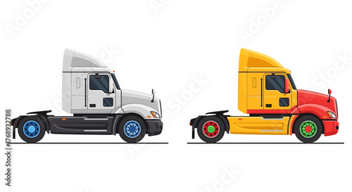 Illustration of two semi trucks one white and one yellow with red