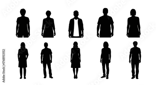 Silhouettes of people standing in two rows showcasing diverse body forms