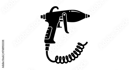 Detailed black silhouette illustration of a professional spray paint gun tool