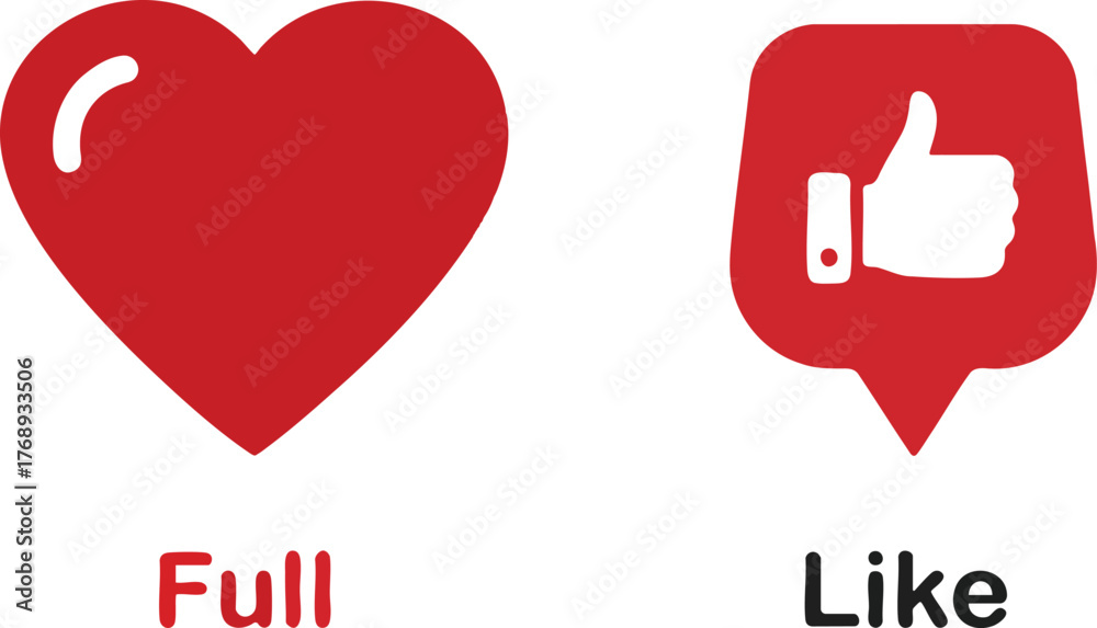 Obraz premium Social Media Vector Icons with Red Heart and Thumbs Up Like Button