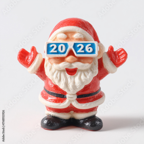 Santa wearing blue 2026 glasses celebrating New Year