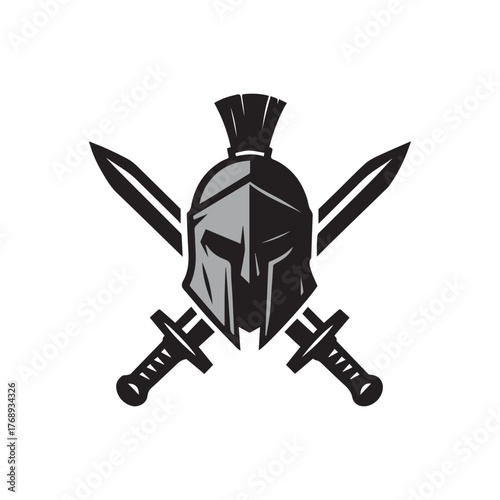 spartan helmet crossed sword logo vector