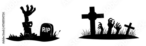  cemetery silhouettes with convulsive necrotic hands,